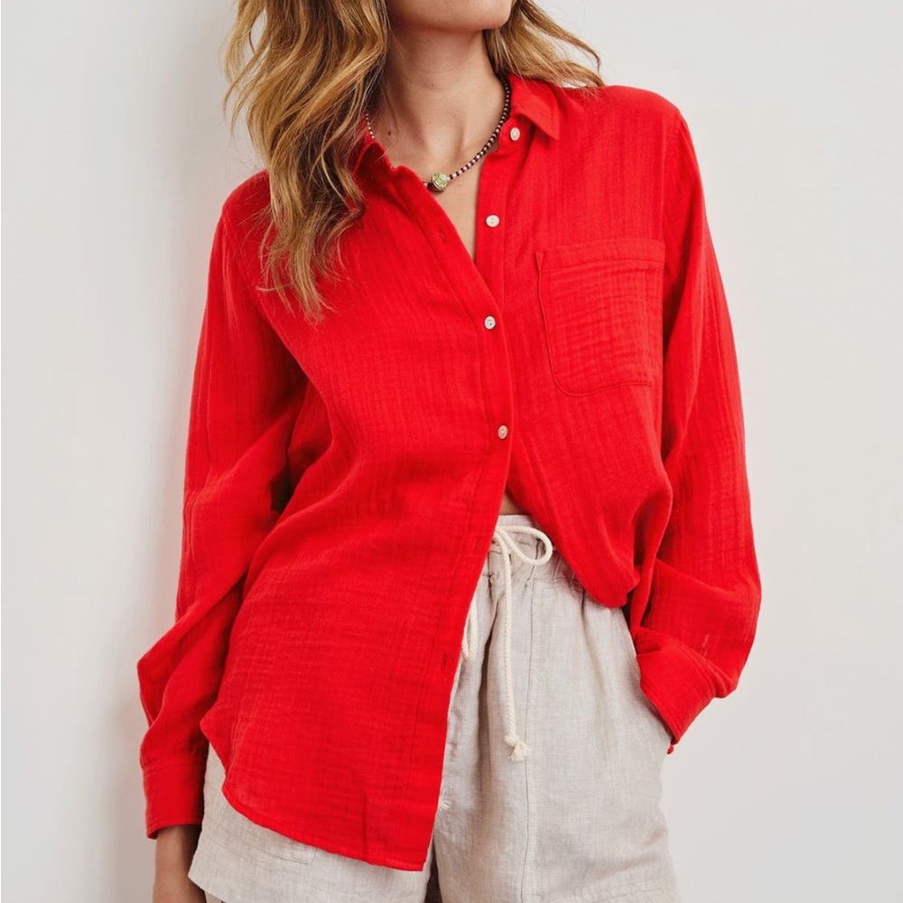 Rails “Ellis” Organic Cotton Gauze Shirt in Cherry